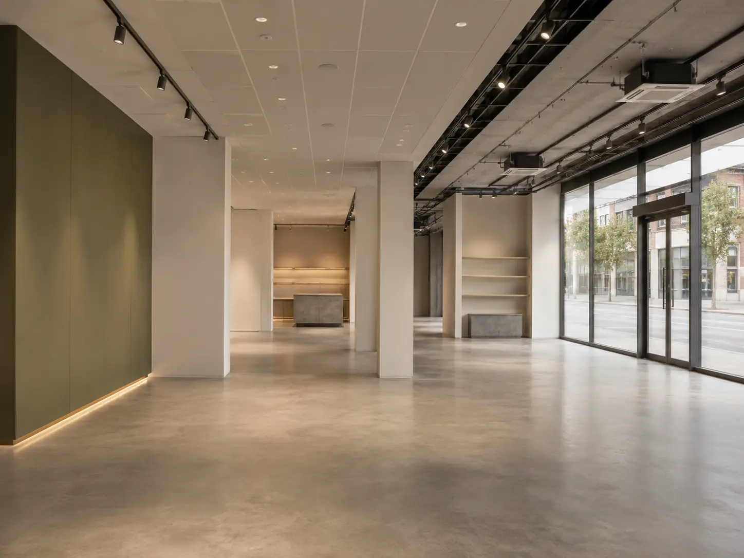 Refurbished commercial retail space with new ceiling and partitions